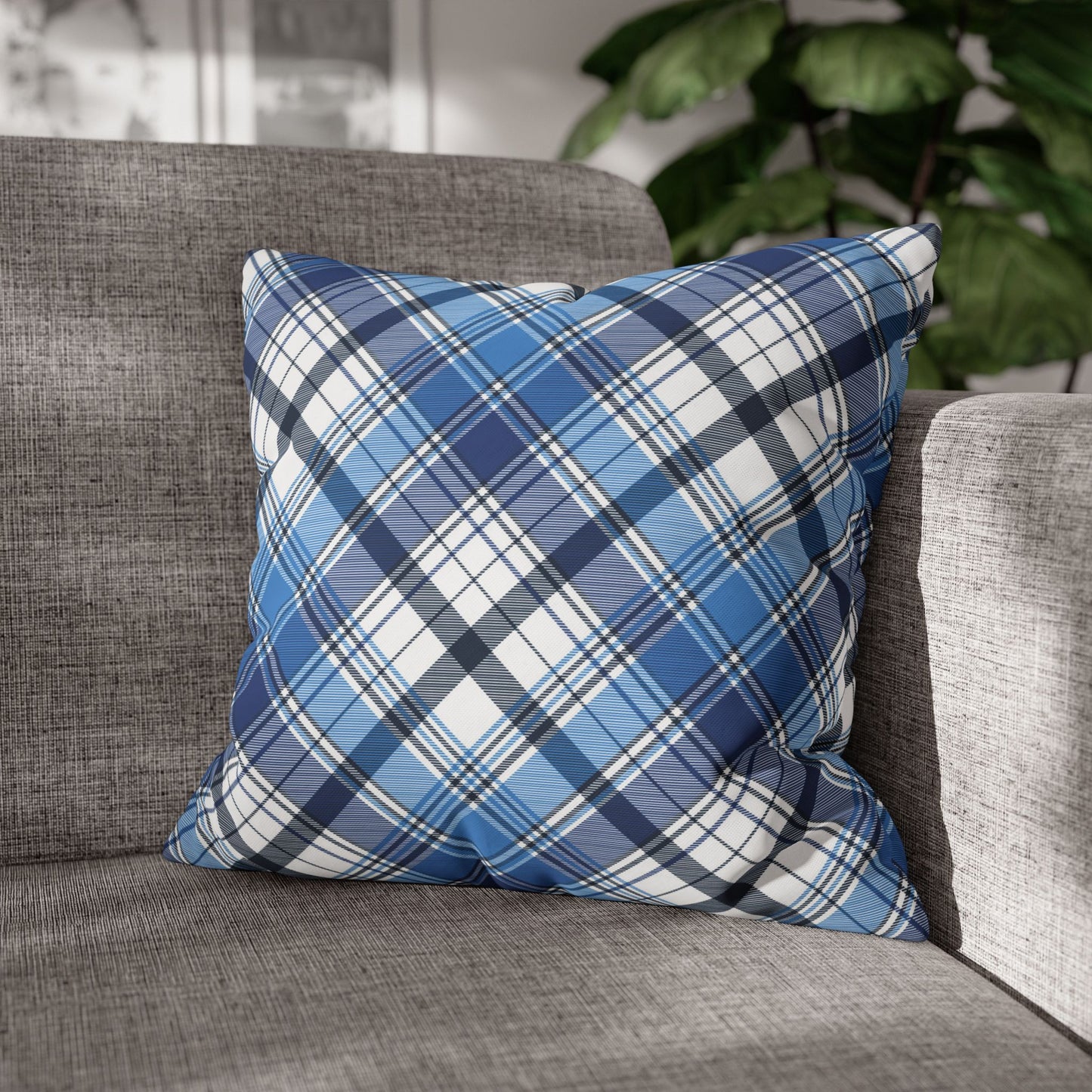 Plaid Decorative Pillowcase Cover, Cozy Home Accent, Throw Pillow, Bedroom Decor, Gifts for Him, Holidays, Blue Check Pattern