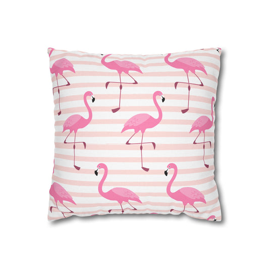 Pink Flamingo Pattern Pillowcase - Vibrant Spun Polyester Square Cushion for Summer Decor