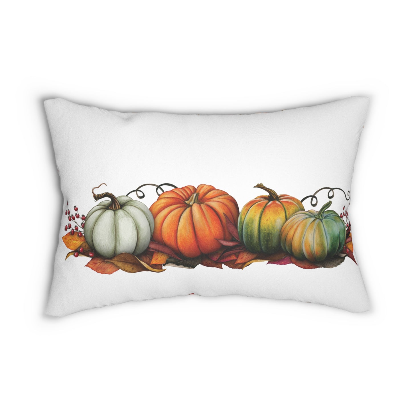 Fall Harvest Lumbar Pillow, Cozy Autumn Decor, Thanksgiving Home Accent, Pumpkin and Plaid Design, Seasonal Cushion