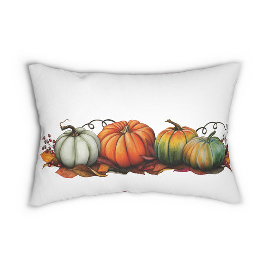 Fall Harvest Lumbar Pillow, Cozy Autumn Decor, Thanksgiving Home Accent, Pumpkin and Plaid Design, Seasonal Cushion