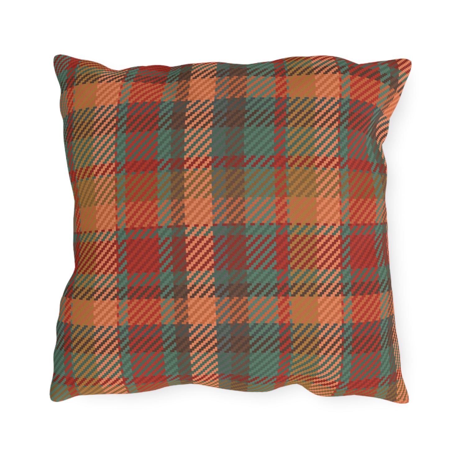 Outdoor/Indoor Pillow: Sleeping Fox with Plaid Print