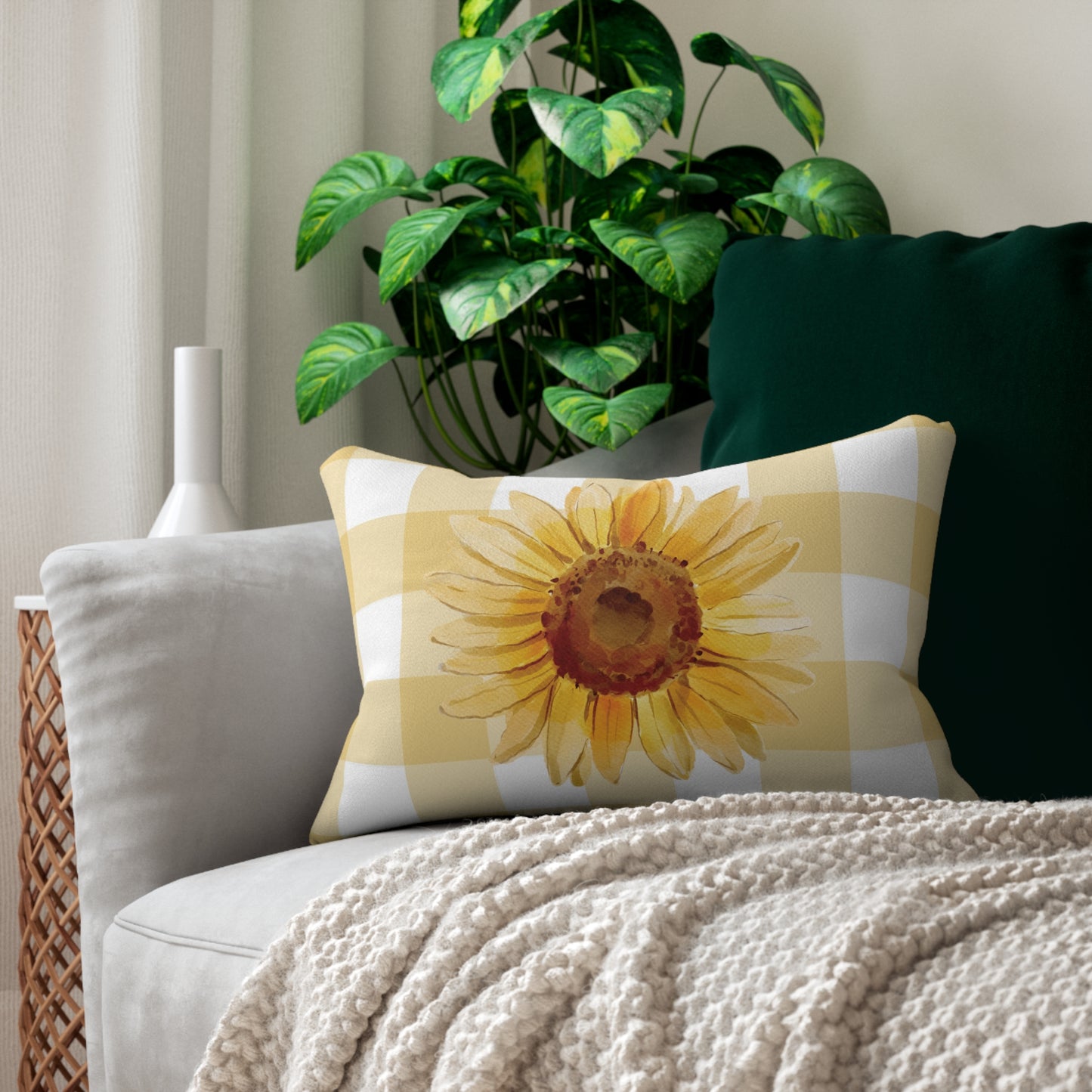 Lumbar Pillow - Sunflower Check Boho Chic Home Decor
