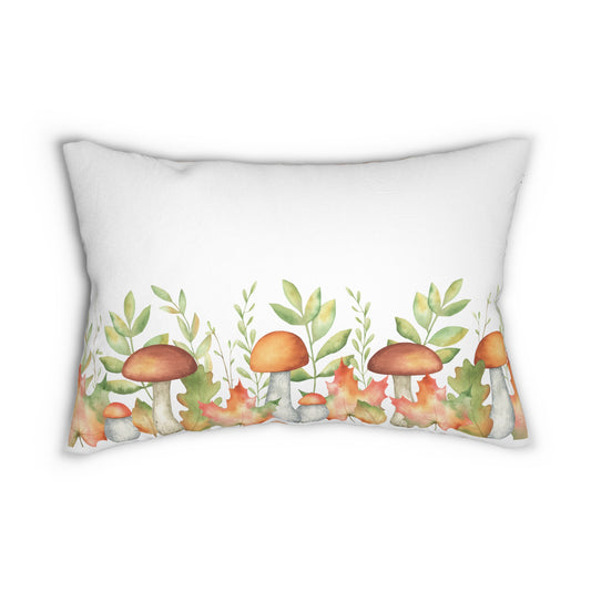 Cozy Autumn Lumbar Pillow, Fall Decor, Mushroom and Plaid Pillow, Seasonal Home Accents, Boho Cushion