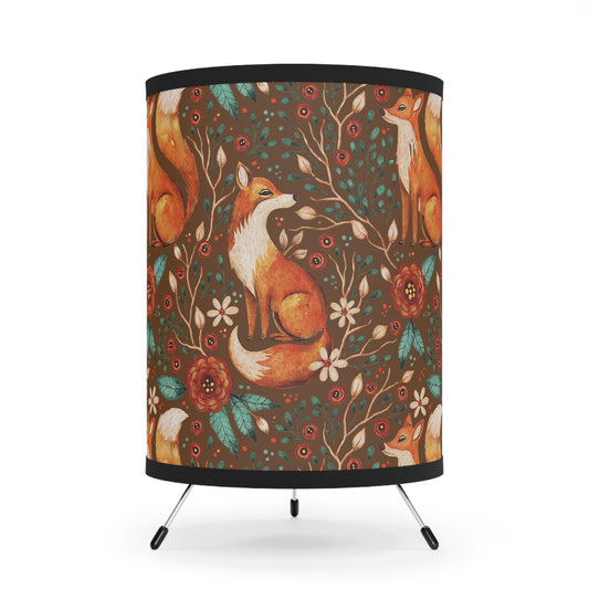 Whimsical Fox Tripod Lamp - High-Res Printed Shade for Cozy Decor - Mocha