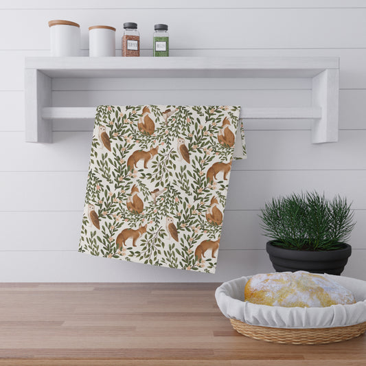Little Fox & Owl Cotton Kitchen Towel – Woodland Charm