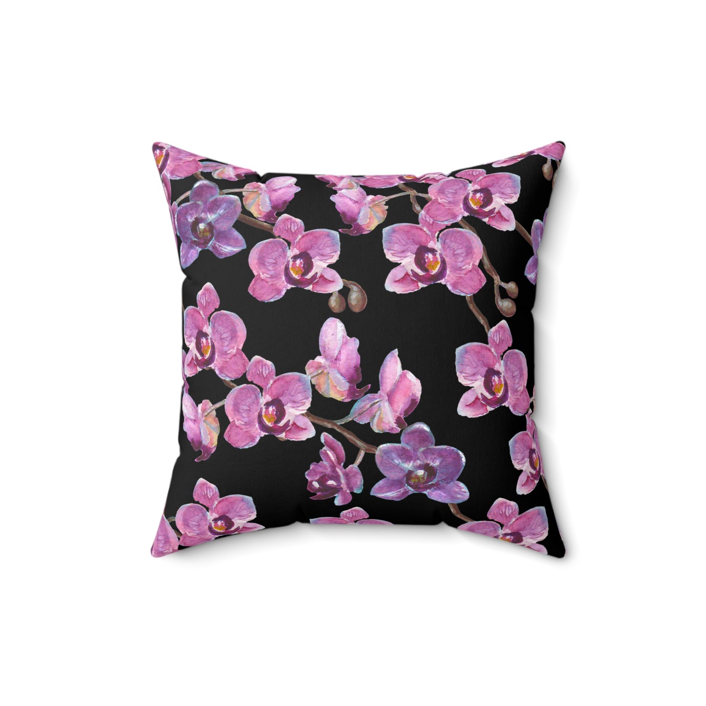 Velvet Orchid Reverie Throw Pillow – Vibrant Purple & Mauve Blossoms on Black & Damask Square Accent Throw Pillow, Home Decor Accent, Gift for Her, Cozy Living Room, Throw Pillow, Modern Couch Cushion