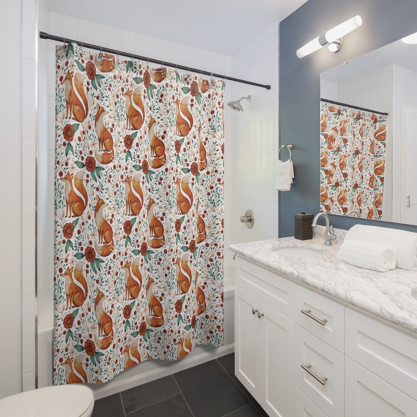 Whimsical Fox Shower Curtain - Nature-Inspired Bathroom Decor - White
