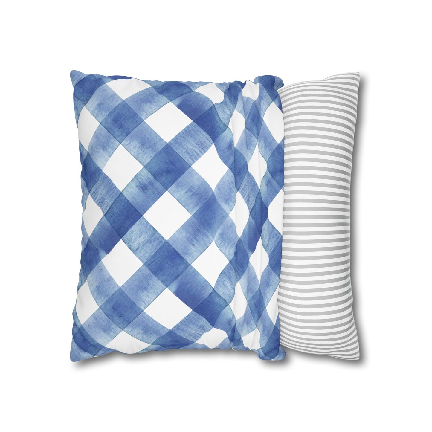 Blue Plaid Poly Canvas Pillowcase, Cozy Home Decor, Farmhouse Cushion, Throw Pillow Cover, Gift for Homeowners