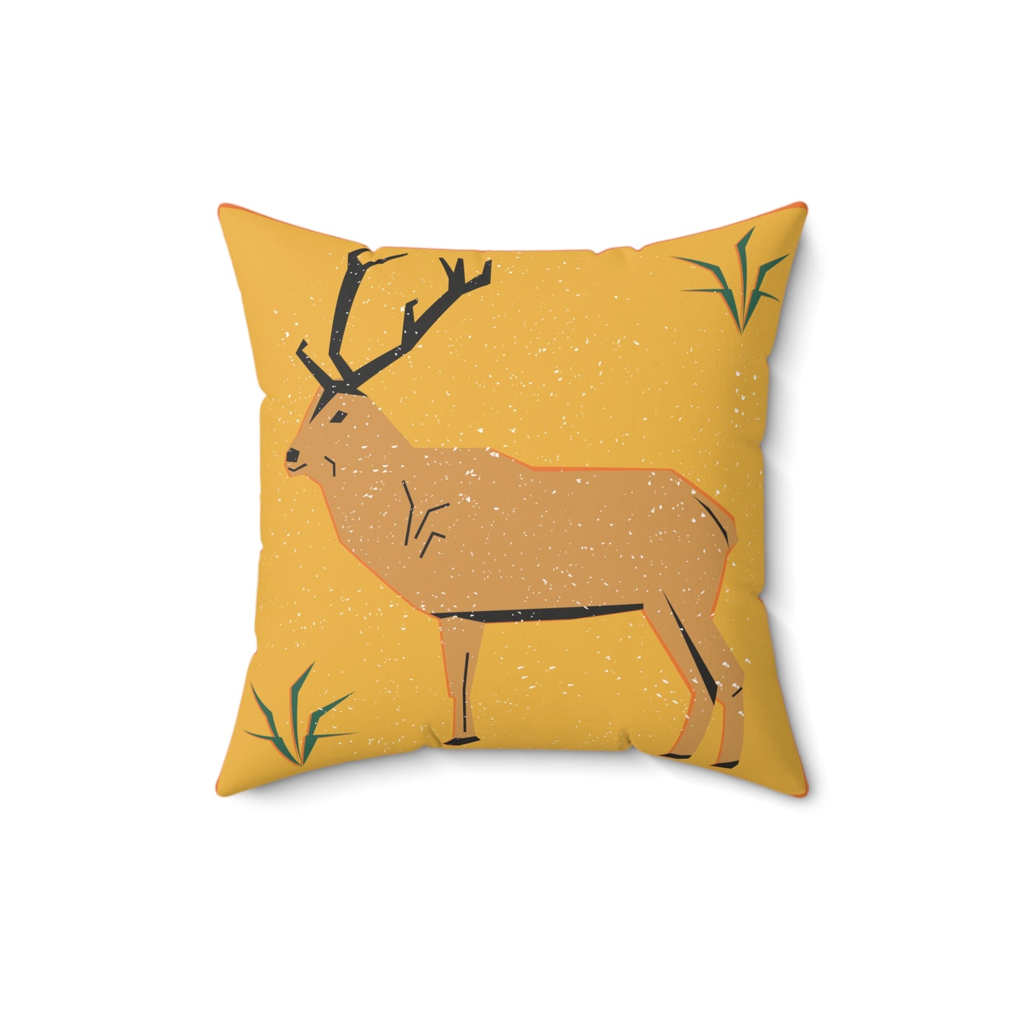 Rustic Stag Throw Pillow – Mustard Yellow Accent