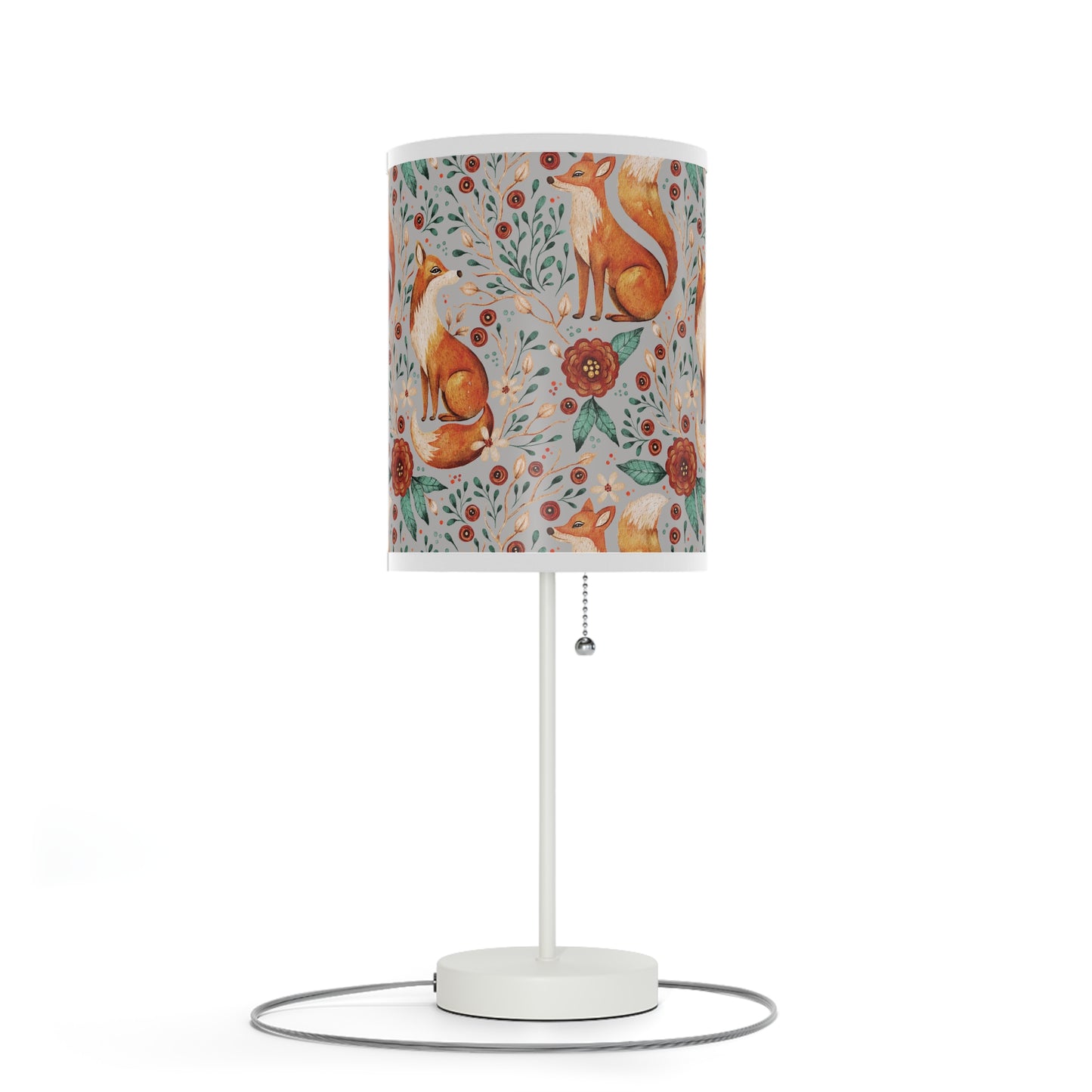 Whimsical Fox Floral Table Lamp - Stylish Decorative Lighting for Cozy Spaces - Light Grey
