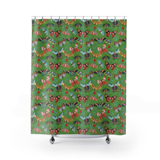 Colorful Butterfly Shower Curtain, Bright Bathroom Decor, Nature-Inspired Gift, Spring Vibes, Boho Bathroom Design, Home Decor - Thyme Green