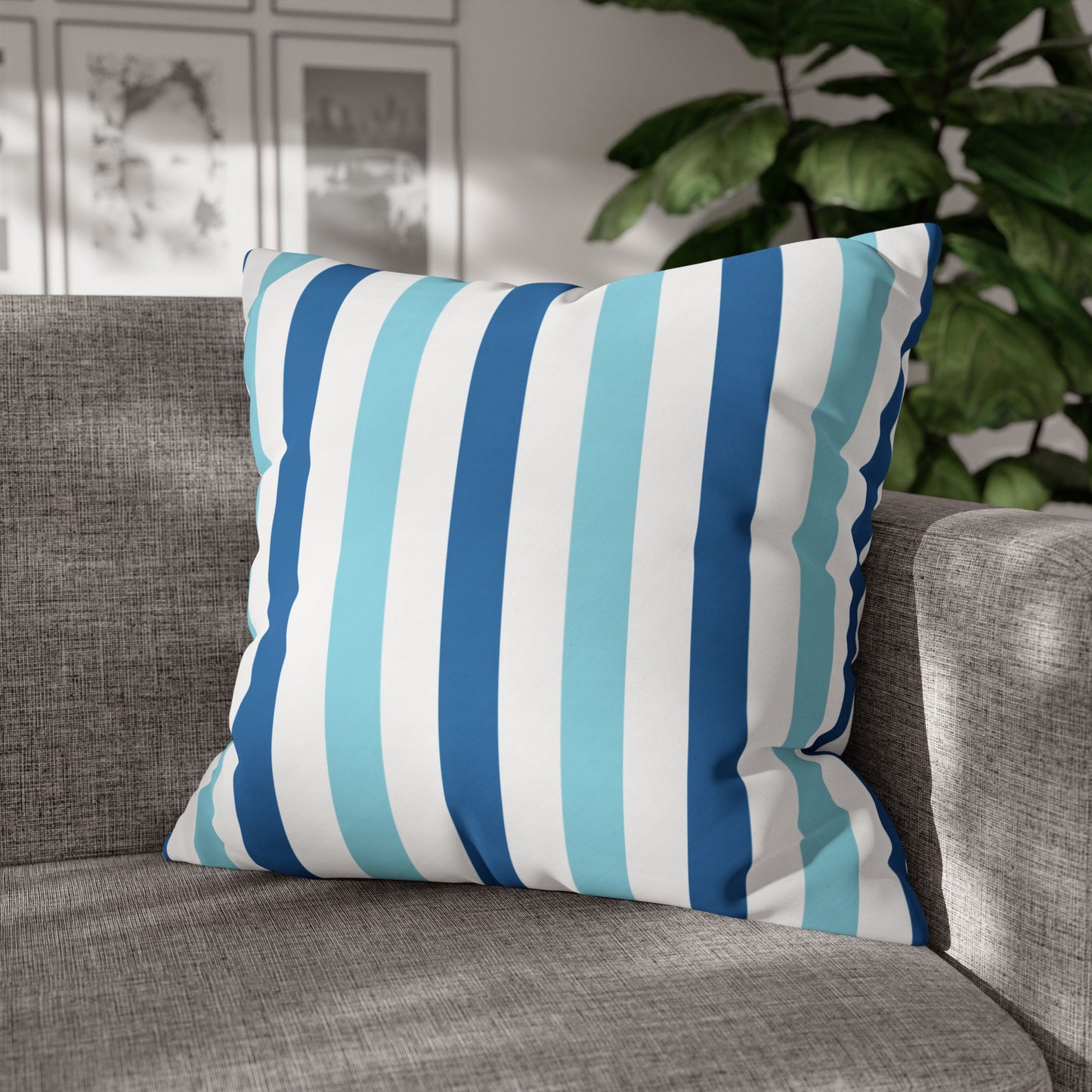Coastal Striped Pillowcase, Beach Decor, Nautical Home Accessories, Throw Pillow Cover, Living Room Cushion Cover
