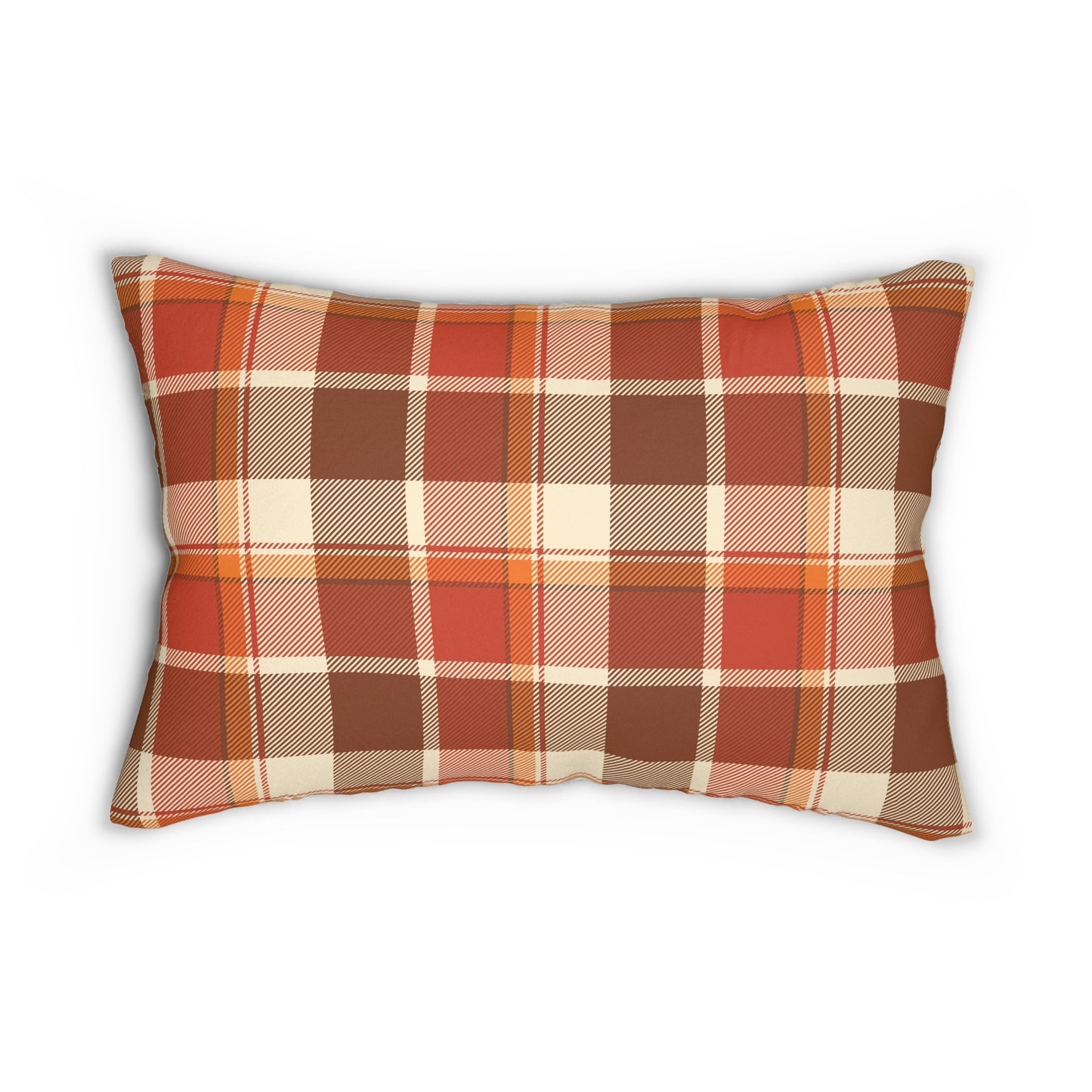 Cozy Autumn Lumbar Pillow, Fall Decor, Mushroom and Plaid Pillow, Seasonal Home Accents, Boho Cushion