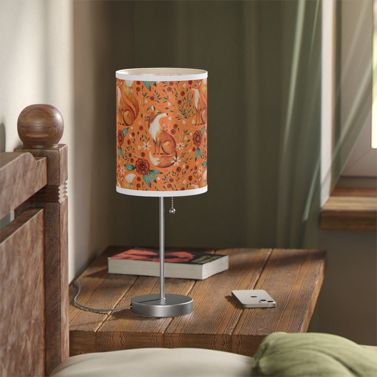 Whimsical Fox Floral Table Lamp - Stylish Decorative Lighting for Cozy Spaces - Sunset Orange