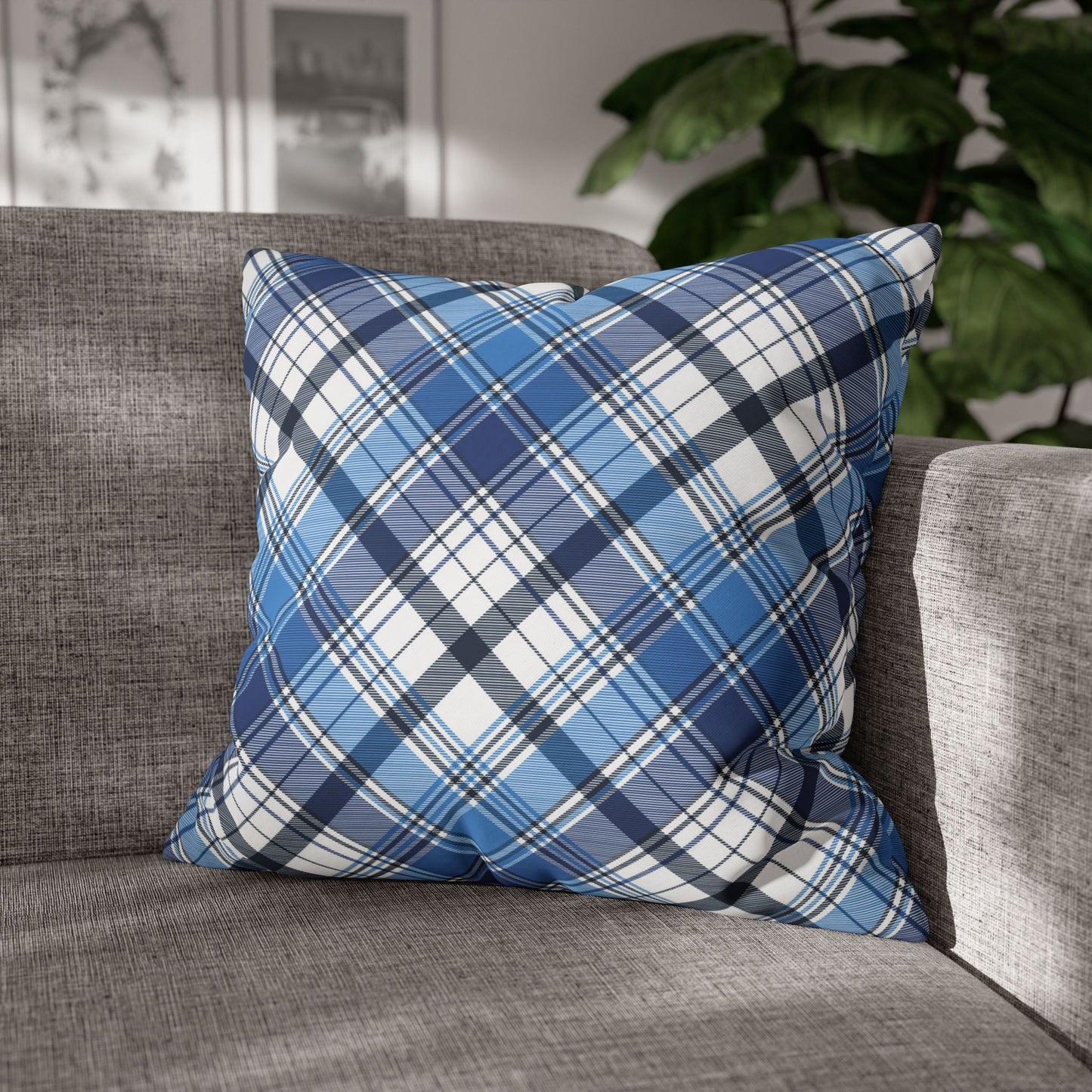 Plaid Decorative Pillowcase Cover, Cozy Home Accent, Throw Pillow, Bedroom Decor, Gifts for Him, Holidays, Blue Check Pattern