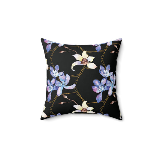 Lavender Elegance Reversible Throw Pillow – Orchid Blossoms & Gold Geometry Spun Polyester Square Pillow, Home Decor, Throw Pillow, Gift for Her, Living Room Cushion, Stylish Accent Pillow