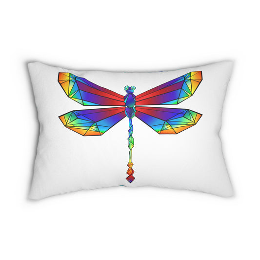 Vibrant Prism Dragonfly Lumbar Pillow, Colorful Geometric Decor, Boho Home Accent, Unique Organic Pillow, Gift for Nature Lovers, Cozy Living Room