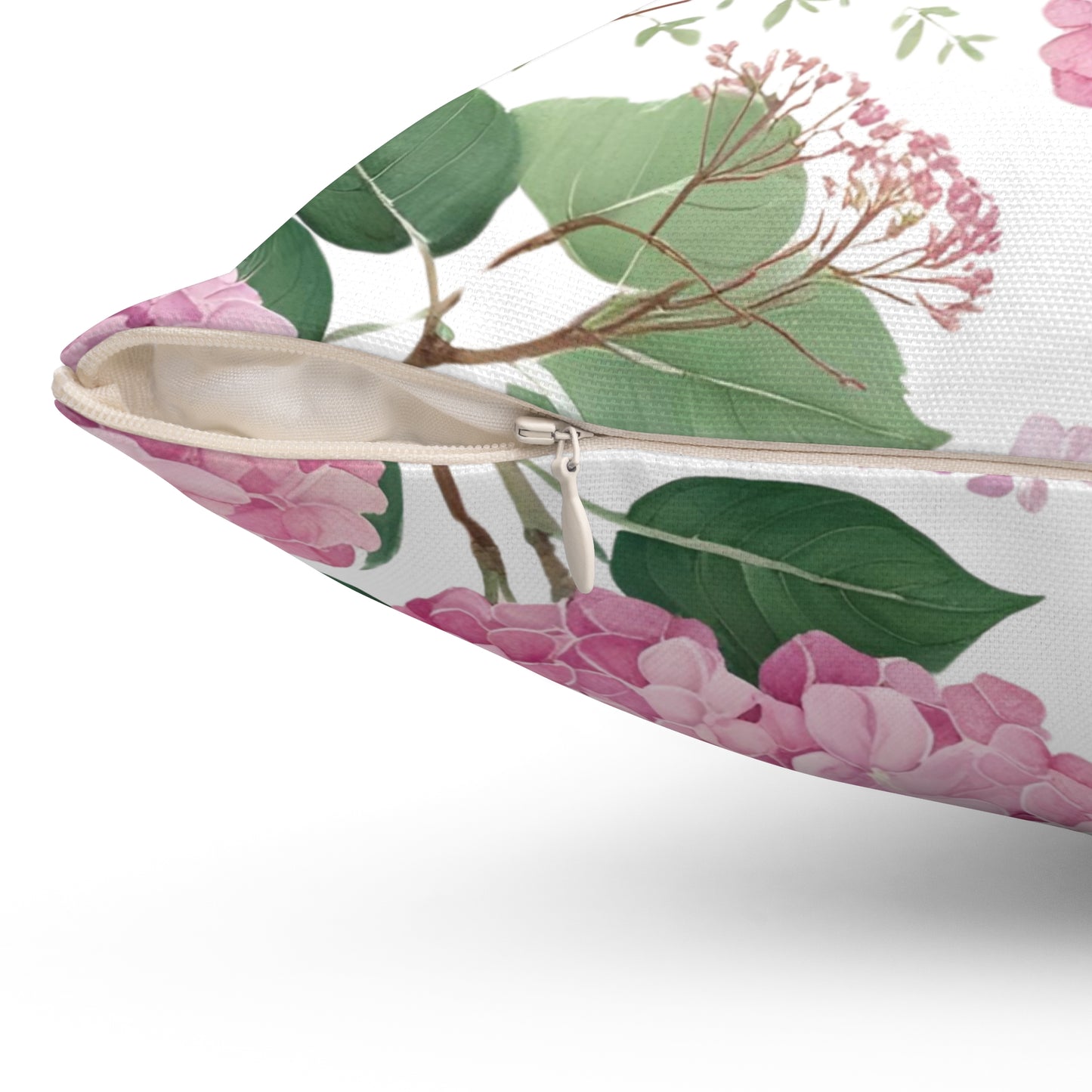 Blush Bloom – Pink Hydrangea Square Pillow