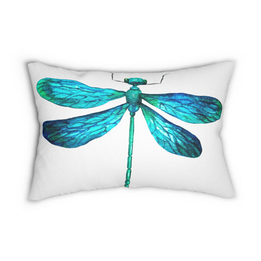Bohemian Floral and Blue Turquoise Dragonfly Lumbar Pillow // Cozy Home Decor, Throw Cushion, Gift for Nature Lovers, Living Room Accent, Unique Housewarming Gift