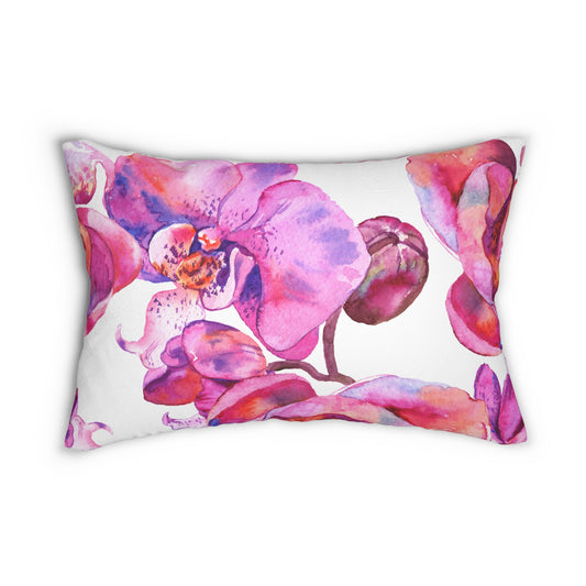 Floral Harmony Vibrant Orchid Lumbar Pillow - Decorative Cushion, Home Decor, Gift for Her, Living Room Essentials, Boho Style