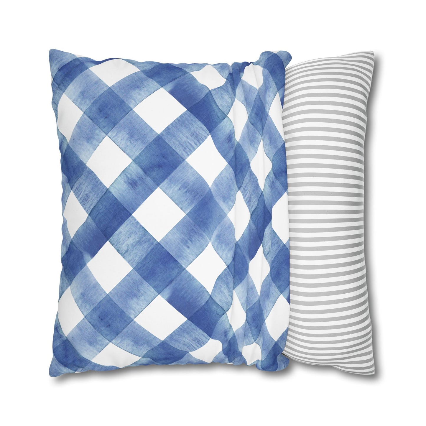 Blue Plaid Poly Canvas Pillowcase, Cozy Home Decor, Farmhouse Cushion, Throw Pillow Cover, Gift for Homeowners