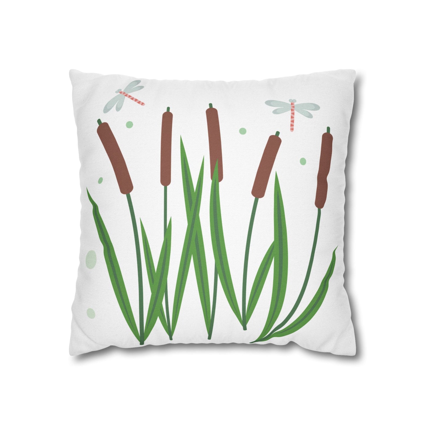 Nature-Inspired Dragonflies and Cattails Square Pillowcase, Cozy Decorative Cushion Cover for Home, Botanical Decor, Gift for Nature Lovers, Stylish Throw Pillow