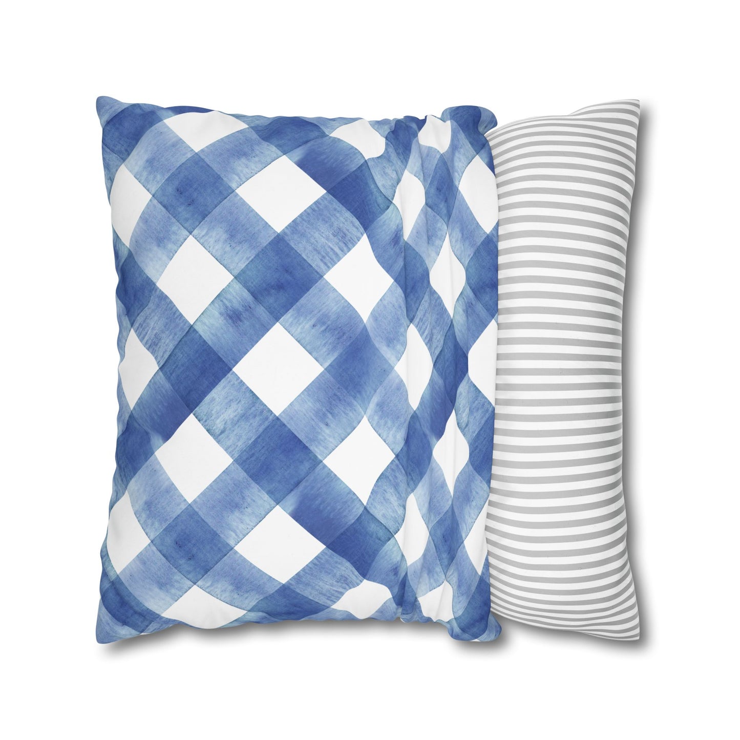 Blue Plaid Poly Canvas Pillowcase, Cozy Home Decor, Farmhouse Cushion, Throw Pillow Cover, Gift for Homeowners