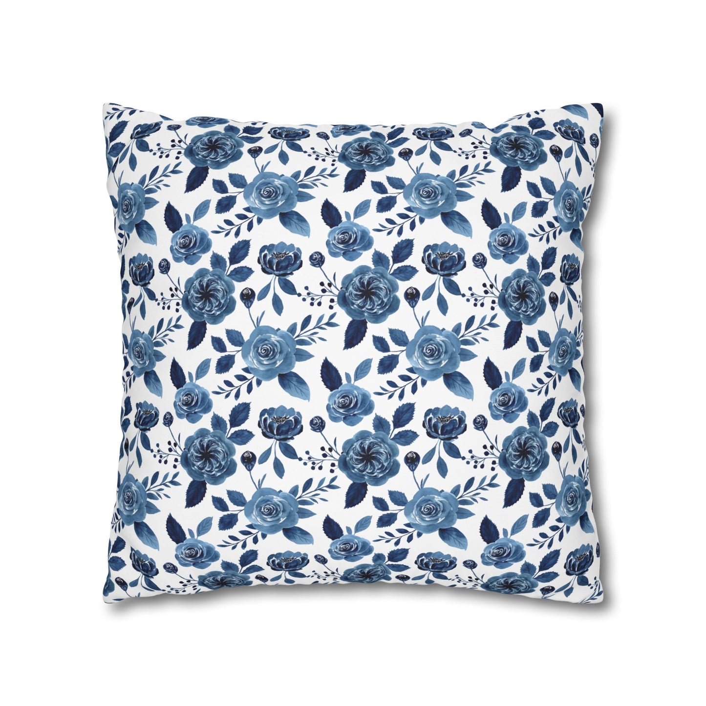 Floral Blue Canvas Pillowcase, Decorative Cushion Cover for Home Decor, Gifts for Her, Throw Pillow Cover, Cozy Living Room Accent