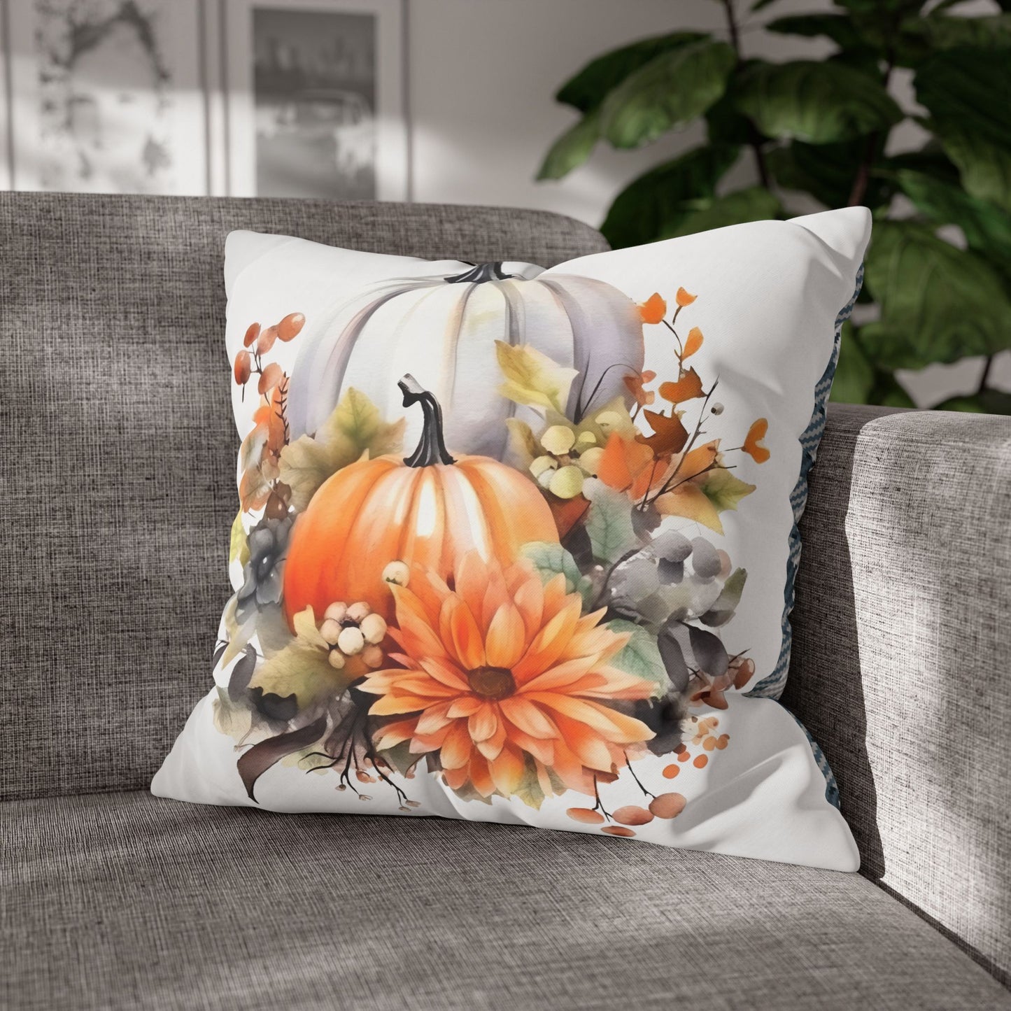 Autumn Floral Pillowcase, Cozy Fall Decor, Pumpkin Decorative Cushion, Harvest Home Accent, Thanksgiving Gift Ideas