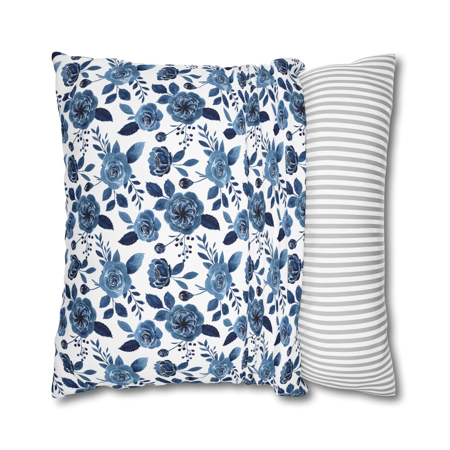 Floral Blue Canvas Pillowcase, Decorative Cushion Cover for Home Decor, Gifts for Her, Throw Pillow Cover, Cozy Living Room Accent