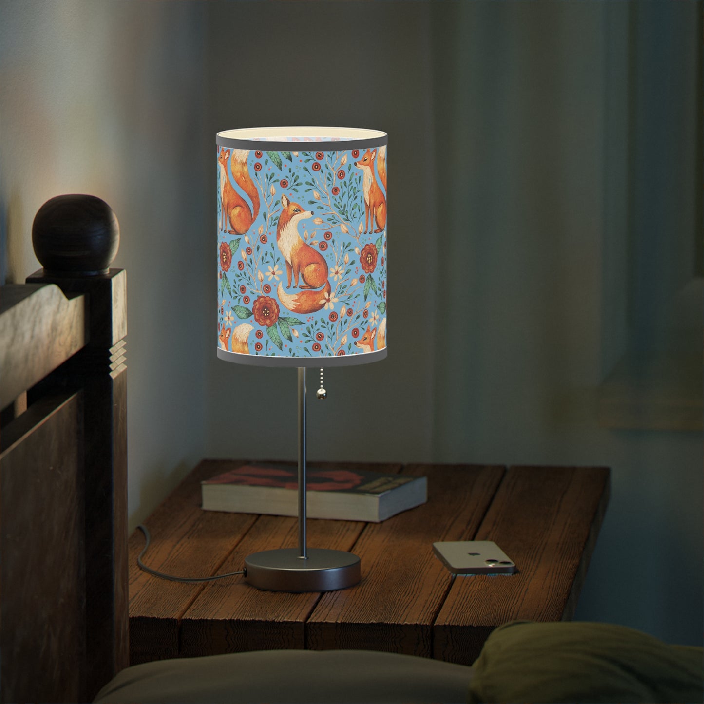 Whimsical Fox Floral Table Lamp - Stylish Decorative Lighting for Cozy Spaces - Blue