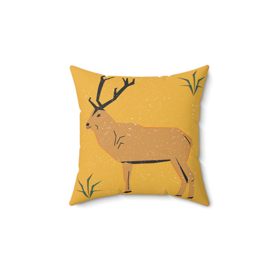 Rustic Stag Throw Pillow – Mustard Yellow Accent