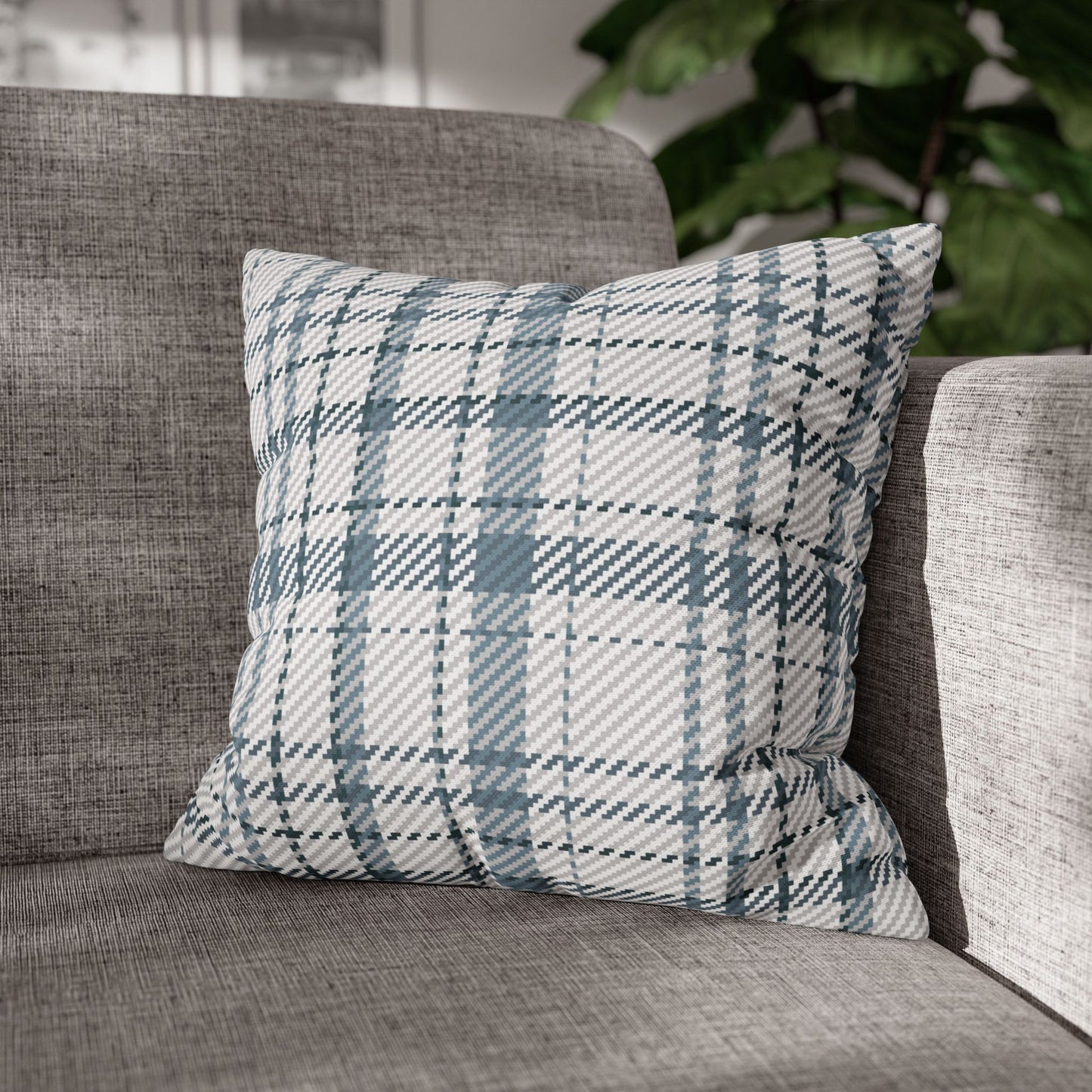 Cozy Blue Plaid Throw Pillowcase