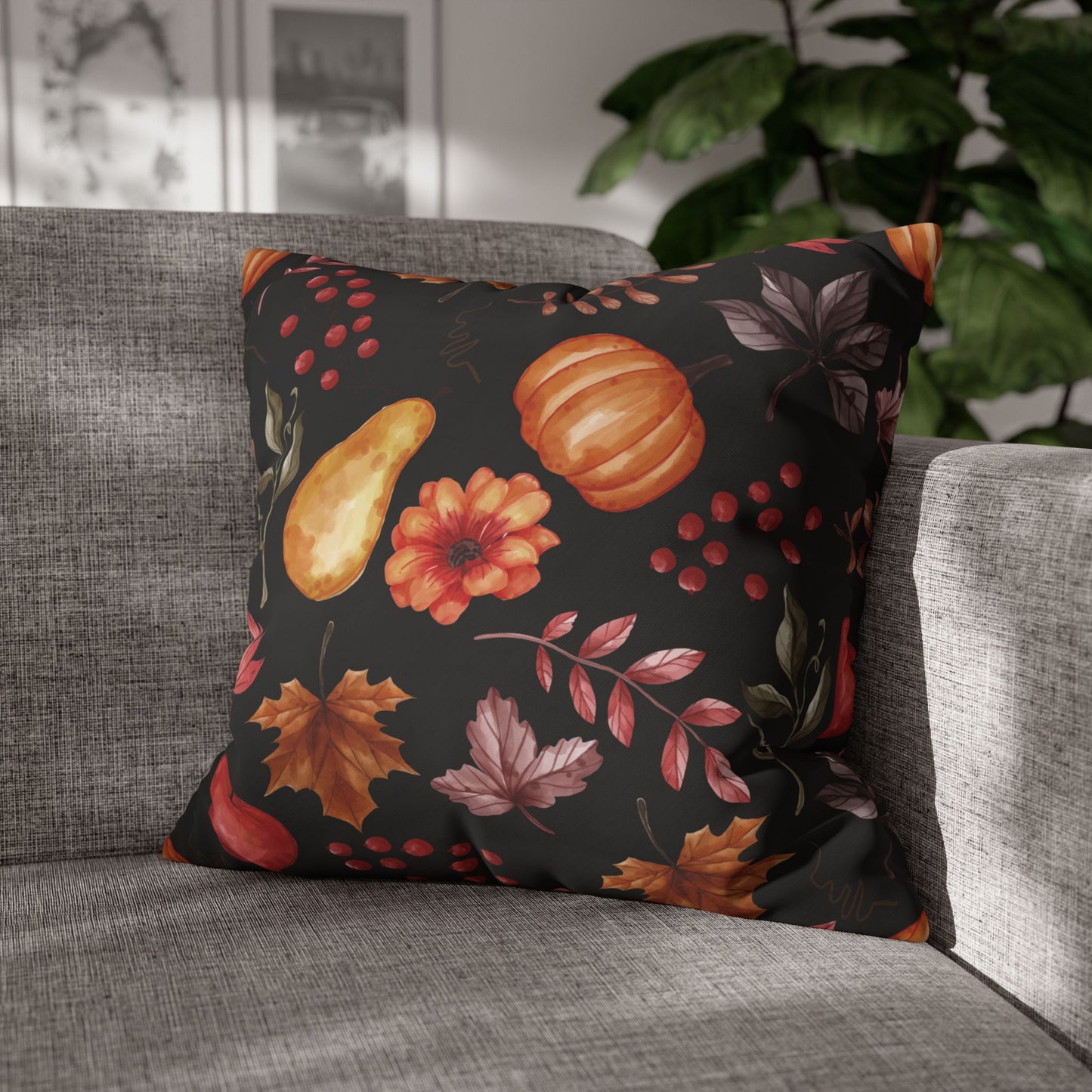 Fall Harvest Decorative Pillowcase, Cozy Home Decor, Autumn Cushion Cover, Thanksgiving Gift, Floral Throw Pillow