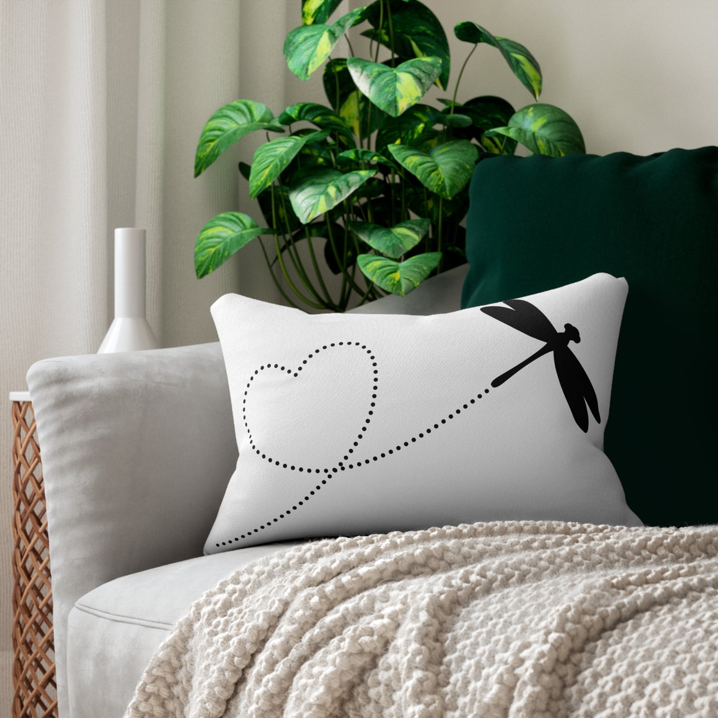 Chic Lumbar Pillow with Black and White Dragonfly & Floral Design, Home Décor, Perfect for Cozy Living Spaces, Gift for Nature Lovers, Wedding Gift, [...]