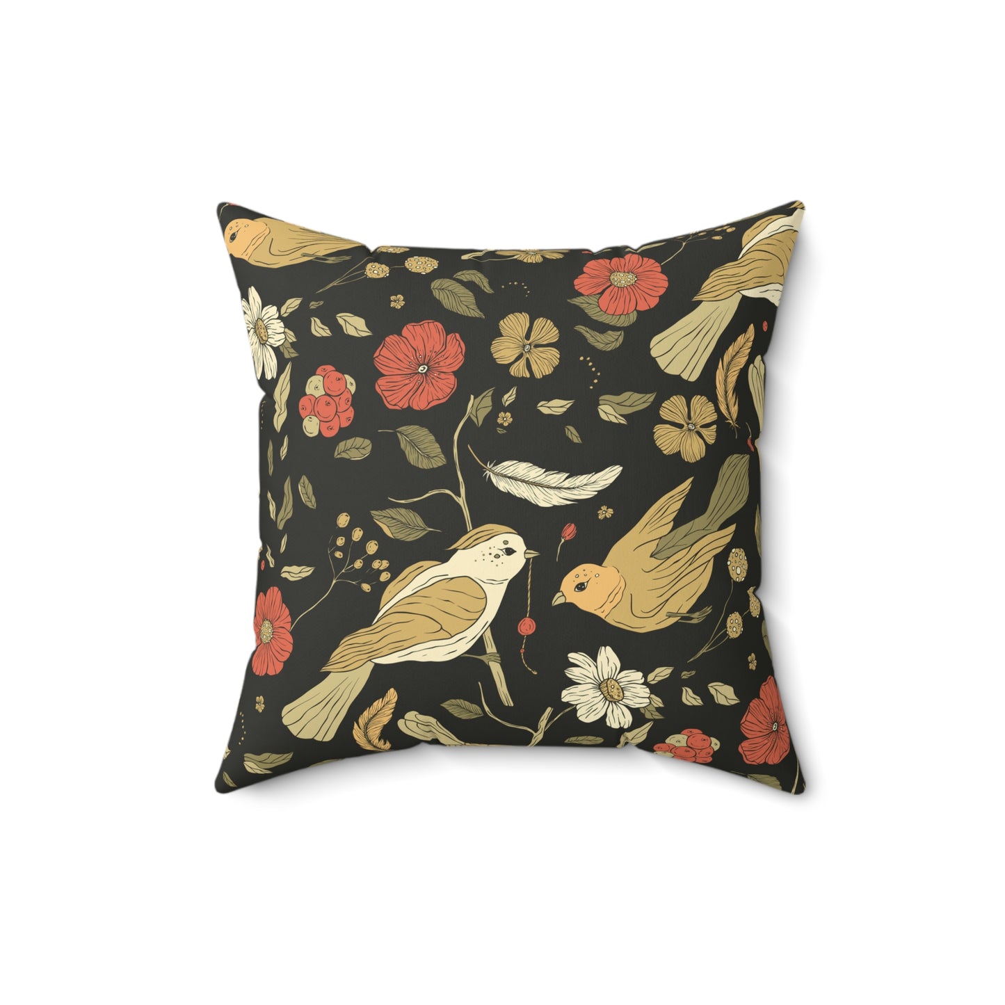 Throw Pillow Songbirds Eating Berries Chic Decorative Throw Pillow, Floral and Geometric Patterns, Cozy Home Accent, Stylish Cushion for Living Room, Unique Gift Idea
