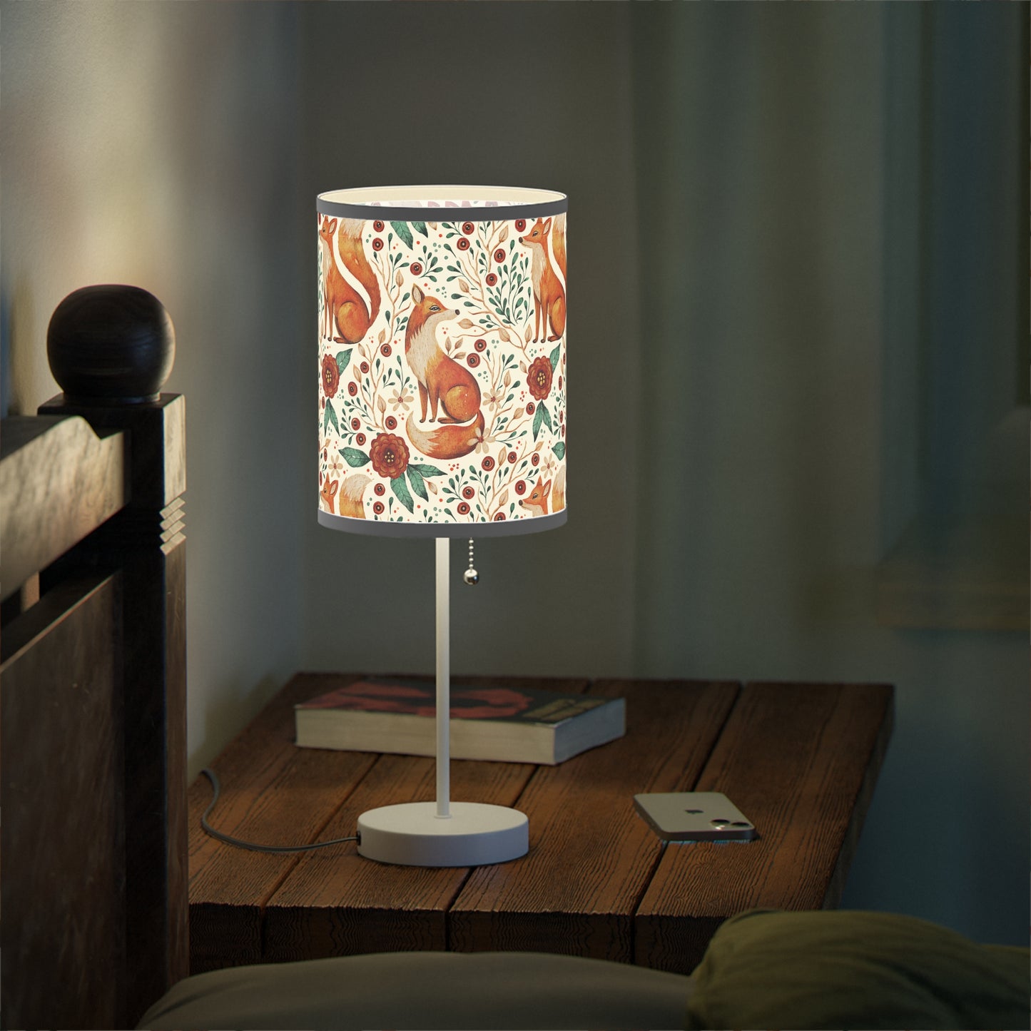 Whimsical Fox Floral Table Lamp - Stylish Decorative Lighting for Cozy Spaces - White