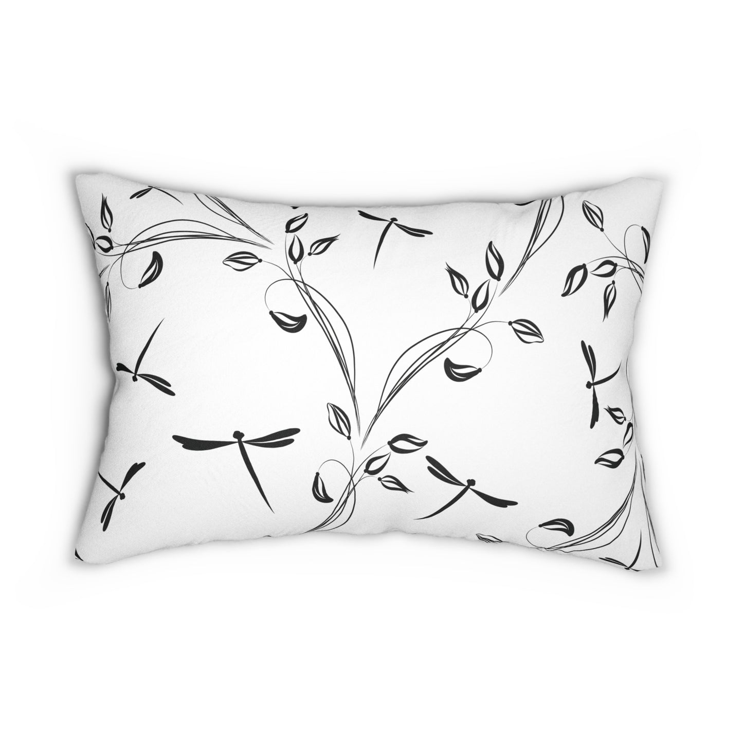 Bohemian Black and White Dragonfly Lumbar Pillow, Cozy Decor, Nature-inspired Gift, Home Accent, Summer Vibes, Relaxing Accent Pillow