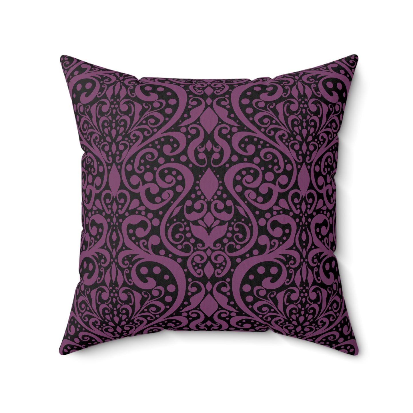 Velvet Orchid Reverie Throw Pillow – Vibrant Purple & Mauve Blossoms on Black & Damask Square Accent Throw Pillow, Home Decor Accent, Gift for Her, Cozy Living Room, Throw Pillow, Modern Couch Cushion