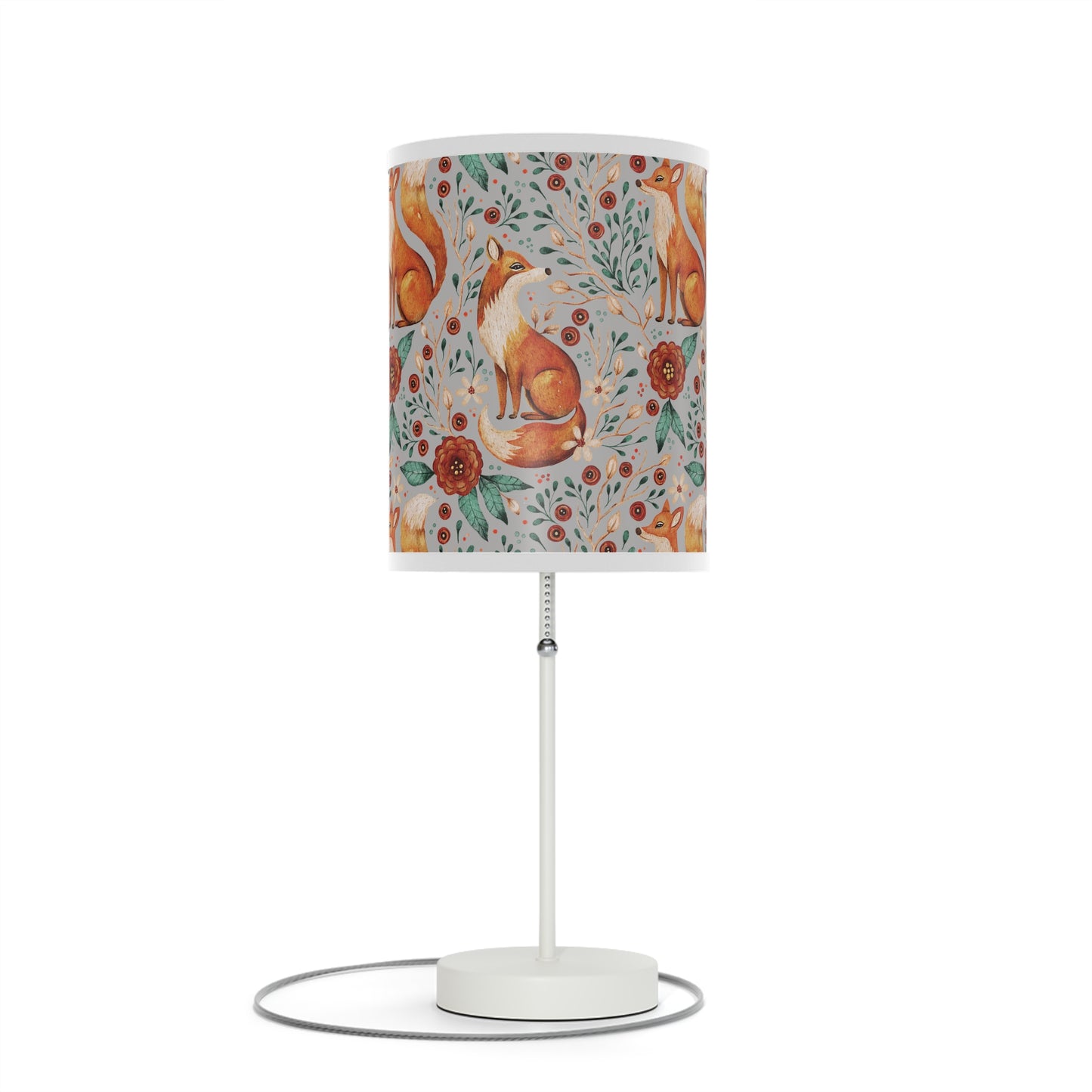 Whimsical Fox Floral Table Lamp - Stylish Decorative Lighting for Cozy Spaces - Light Grey