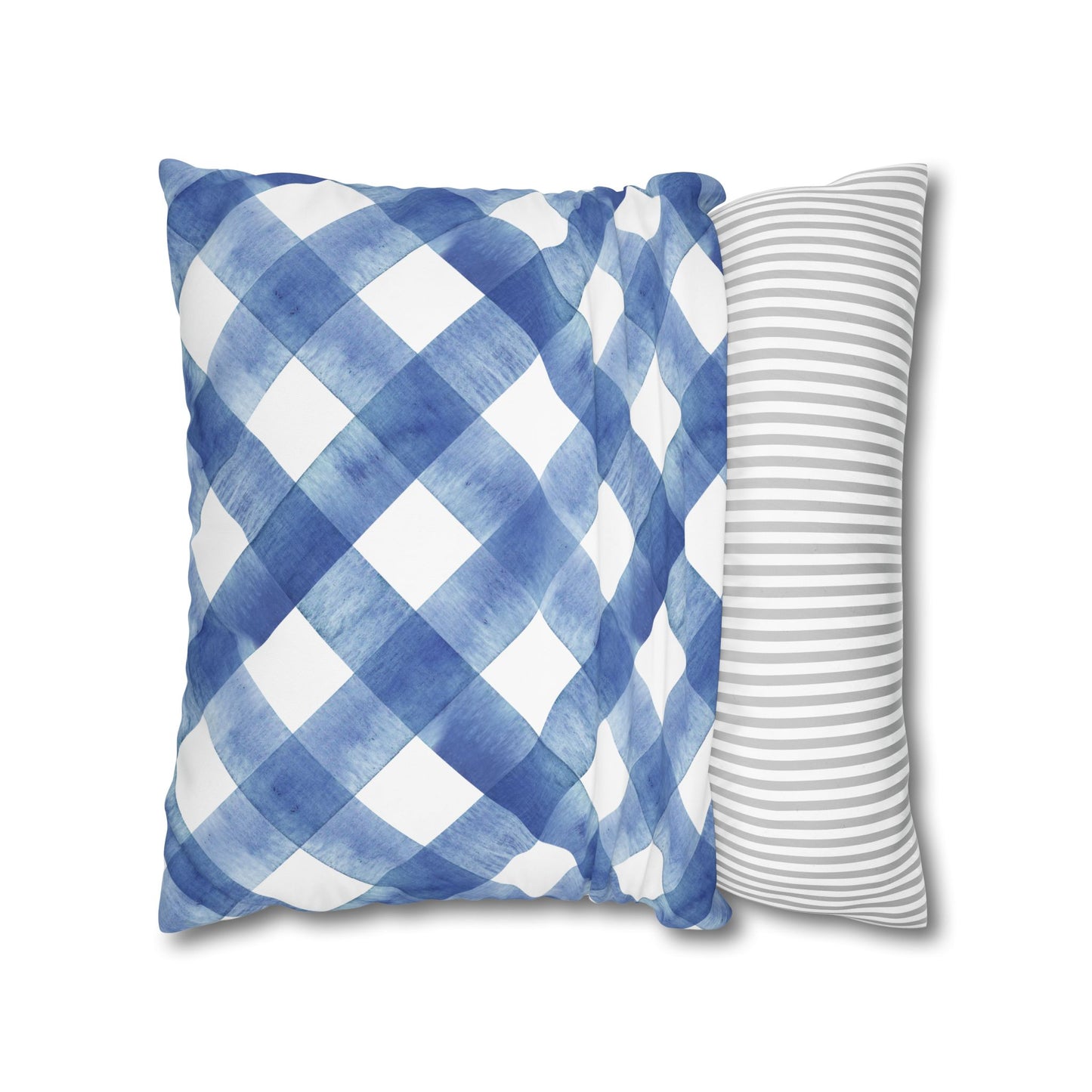 Blue Plaid Poly Canvas Pillowcase, Cozy Home Decor, Farmhouse Cushion, Throw Pillow Cover, Gift for Homeowners