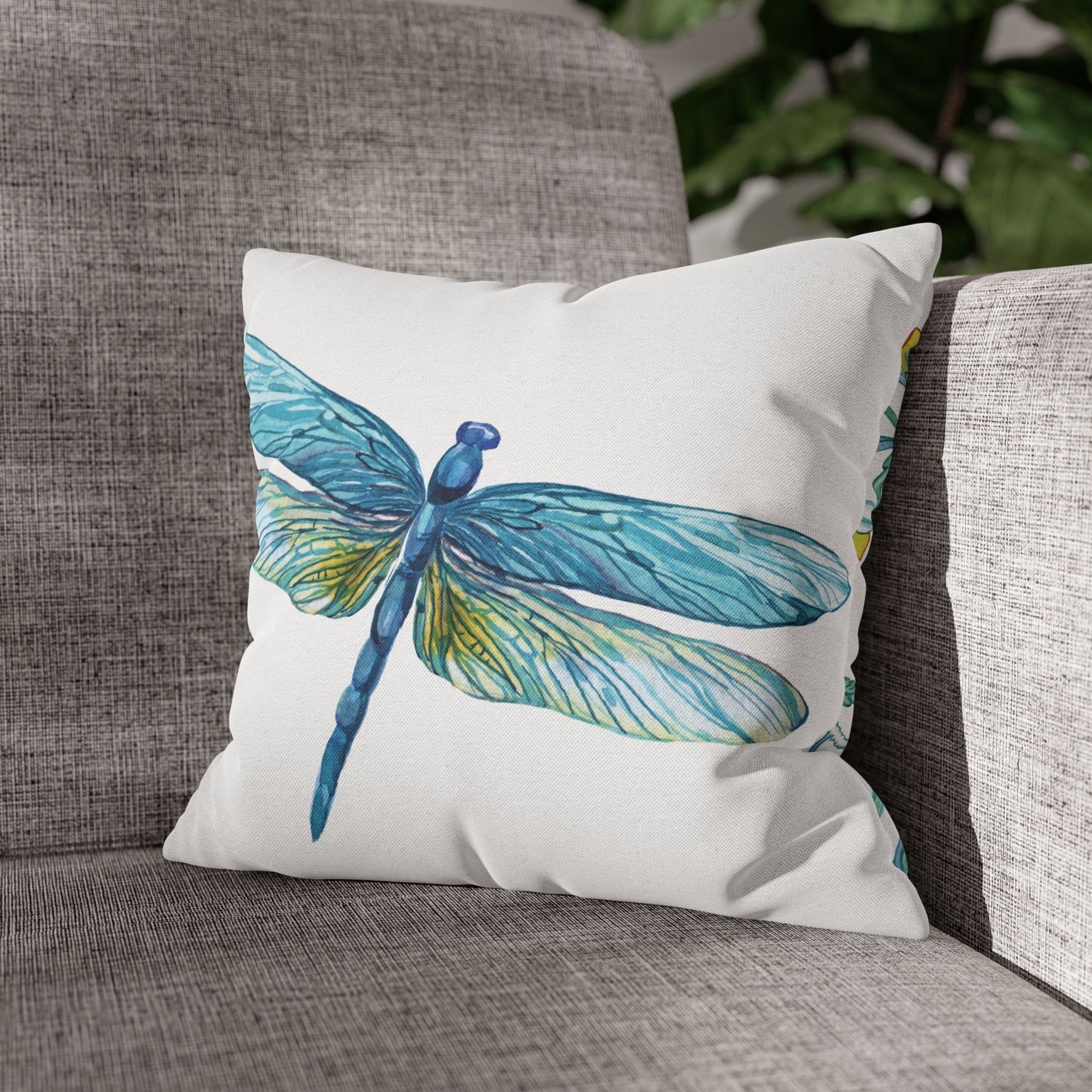 Blue Yellow Kissed Dragonfly Decorative Pillowcase | Home Decor, Gifts, Nature Lover, Birthday, Housewarming