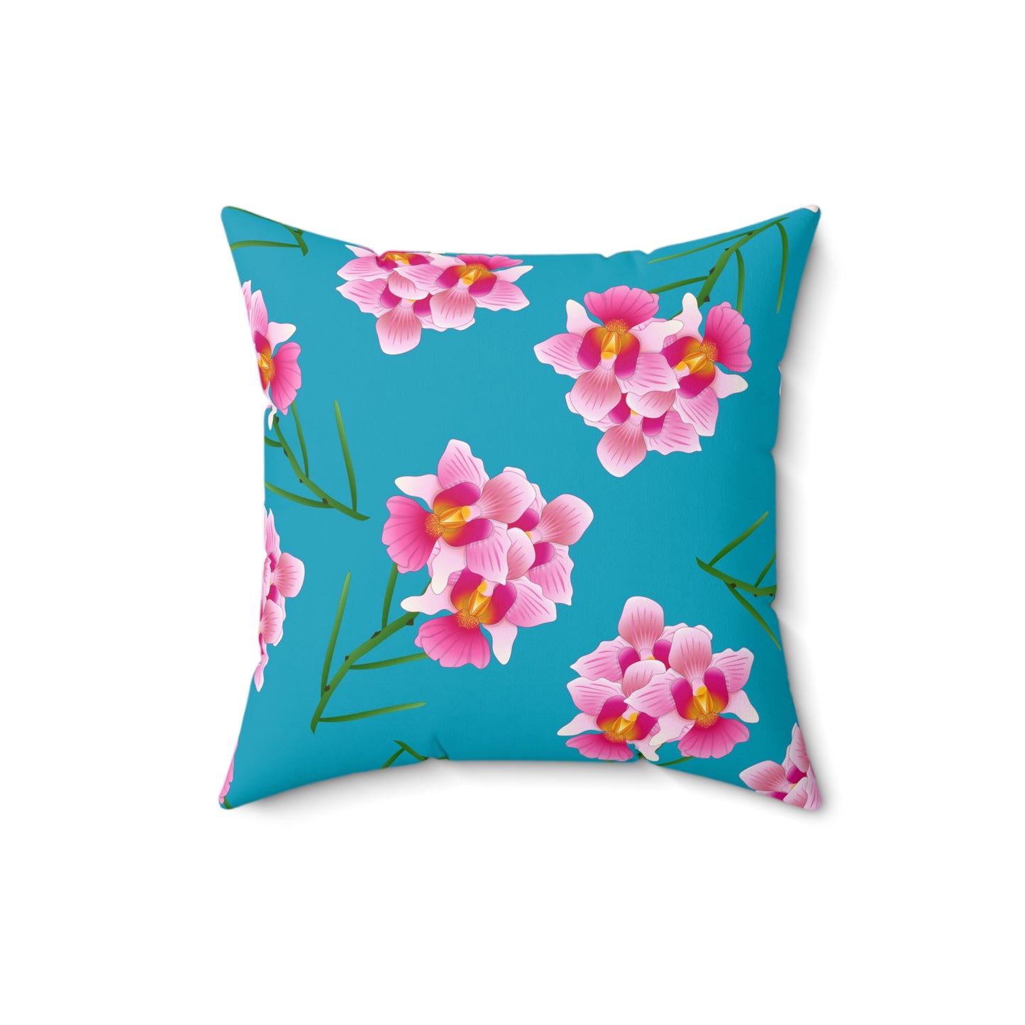 Tropical Bloom Reversible Throw Pillow – Pink Orchids & Turquoise with Sunny Yellow Pattern Accent Pillow for Home Decor, Cushion, Throw Pillow, Living Room Decor, Gift Ideas, Modern Home Accessories