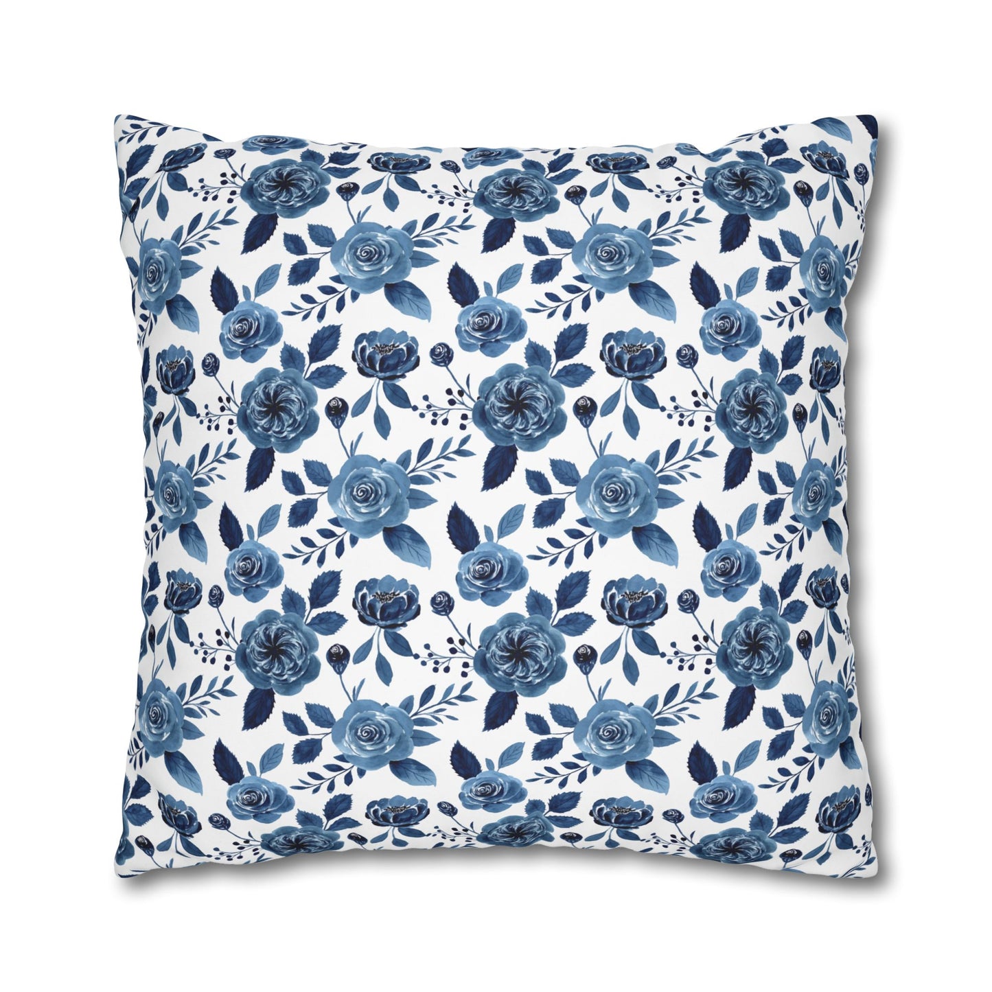 Floral Blue Canvas Pillowcase, Decorative Cushion Cover for Home Decor, Gifts for Her, Throw Pillow Cover, Cozy Living Room Accent