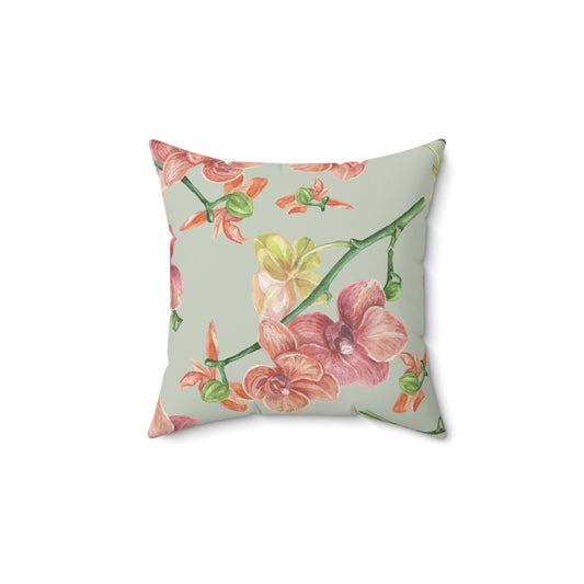 Accent Pillow - Peaches and Cream Orchids with Minty Floral Design
