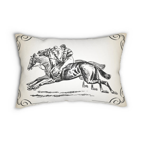 Vintage Equestrian Lumbar Pillow, Elegant Horse Decor, Classic Floral Design, Home Accent for Horse Lovers, Ideal Gift for Celebrations