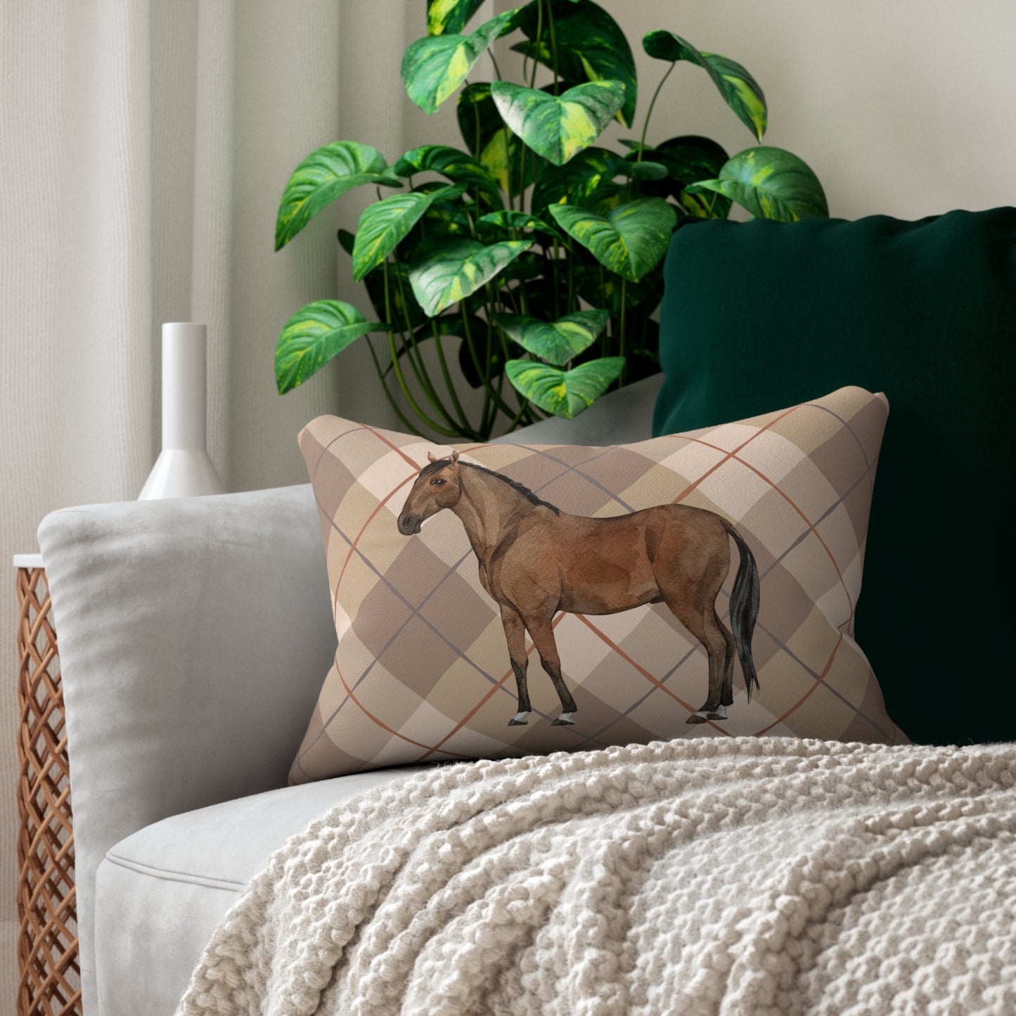 Rustic Horse Lumbar Pillow | Farmhouse Home Decor, Equestrian Gift, Cozy Couch Accent, Animal Lover's Decor, Unique Throw Pillow