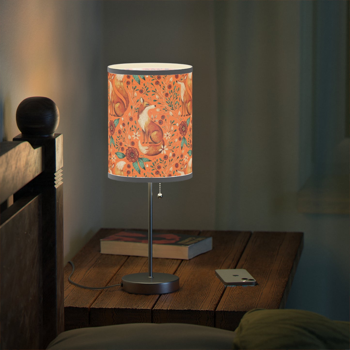 Whimsical Fox Floral Table Lamp - Stylish Decorative Lighting for Cozy Spaces - Sunset Orange