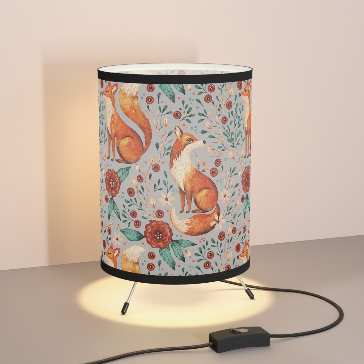 Whimsical Fox Tripod Lamp - High-Res Printed Shade for Cozy Decor