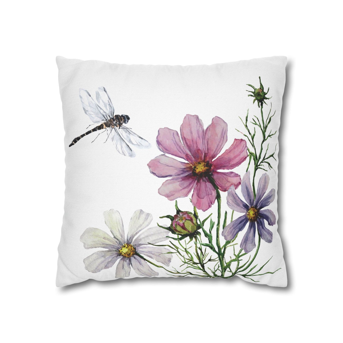 Floral Dragonfly Pillowcase, Cozy Home Decor, Boho Accent Pillows, Nature-Inspired Gift, Spring Decor